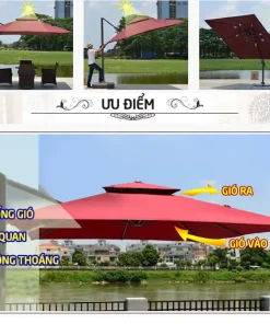 Dù hòa phát lệch tâm vuông 3m hợp kim nhôm xoay 360 màu xanh